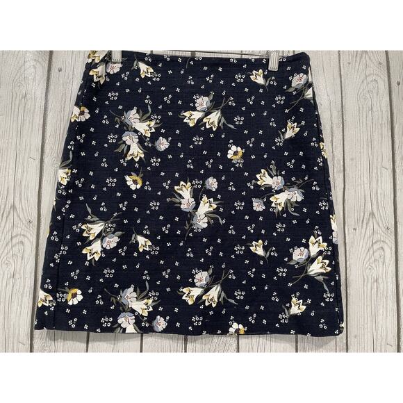 Loft ann taylor woven knit floral print mini skirt navy blue‎ size 4 - Picture 1 of 8